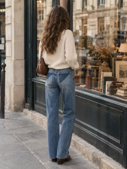 Pieced Pocket Straight in Mid Worn wash, worn