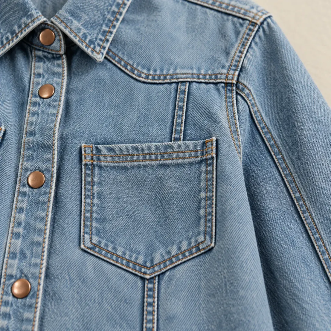 Piped Seam Overshirt in Light Worn wash, construction detail
