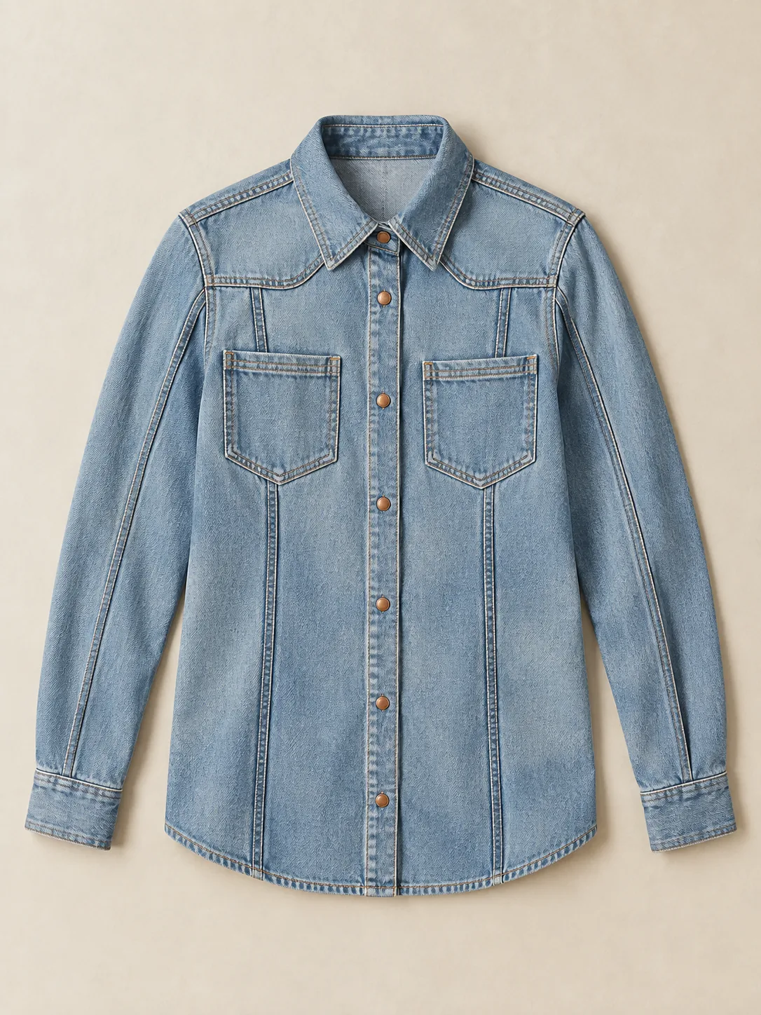 Piped Seam Overshirt in Light Worn wash, front view