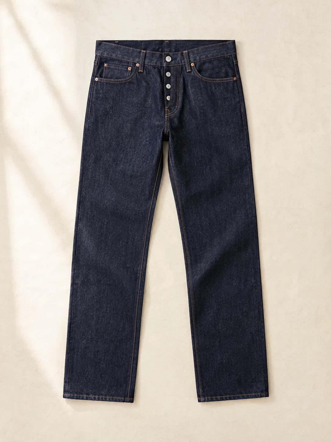 Raw Straight 01 in Raw Indigo wash, front view