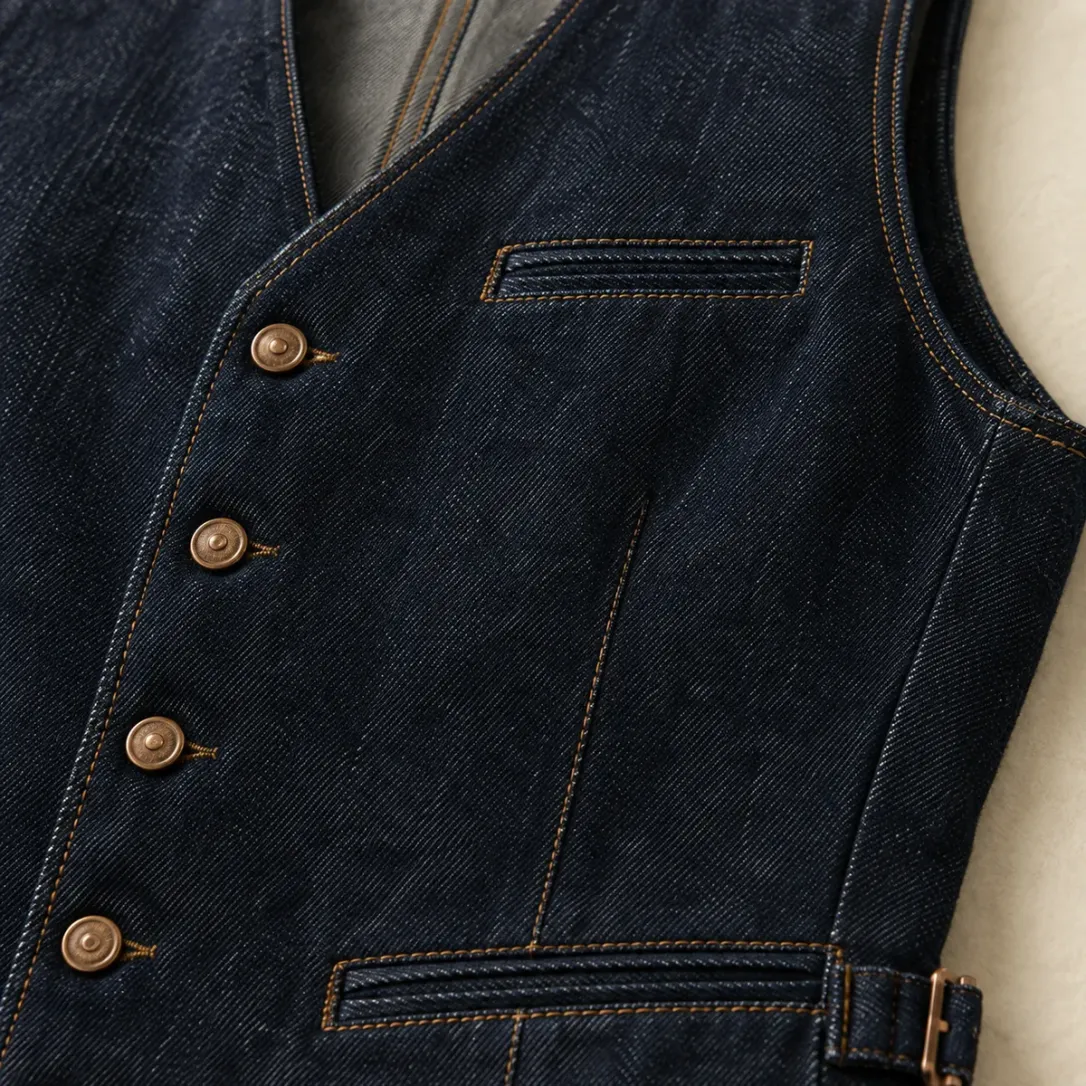 Raw Tailored Waistcoat in Raw Indigo wash, construction detail