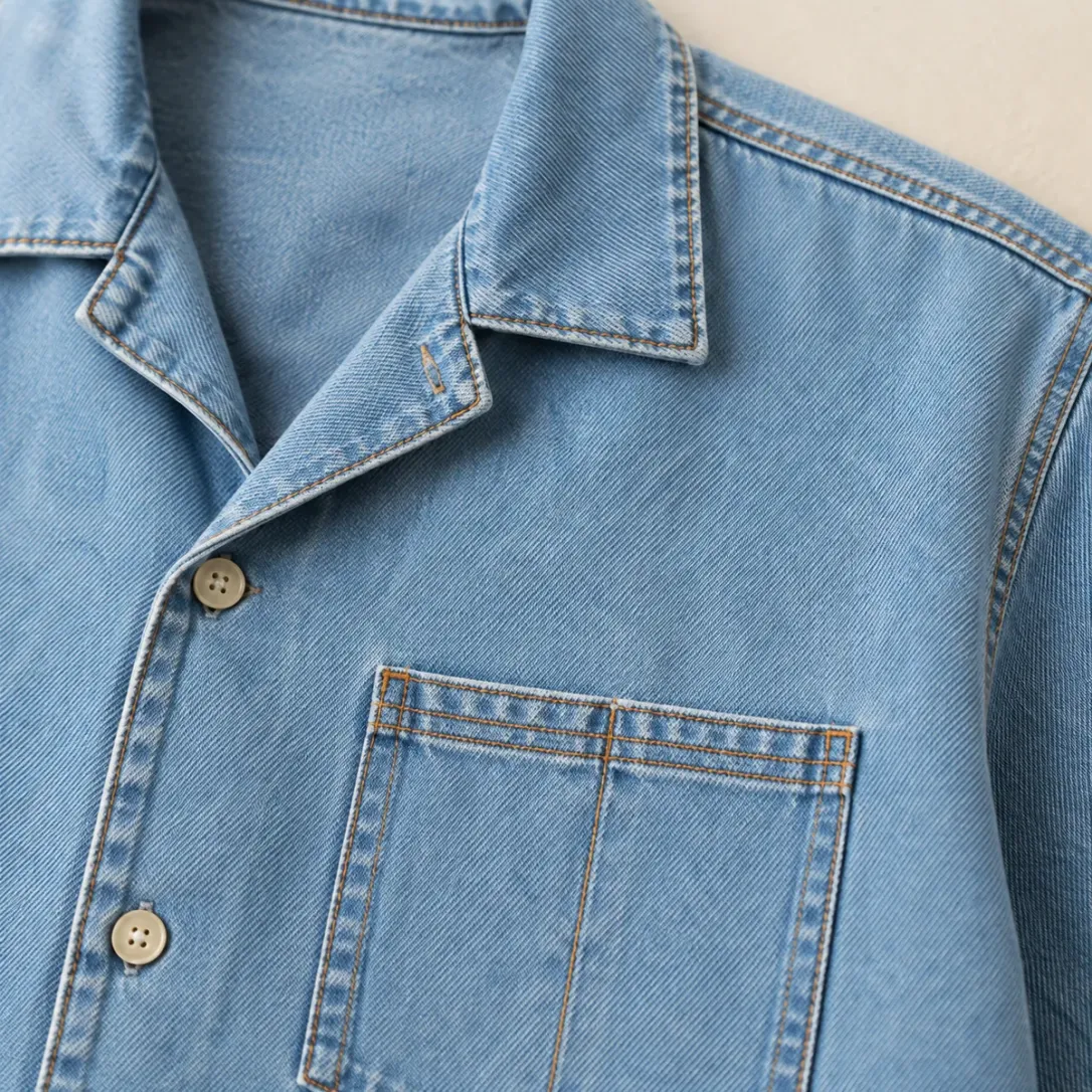 Short Sleeve Camp Overshirt in Faded Sky wash, construction detail