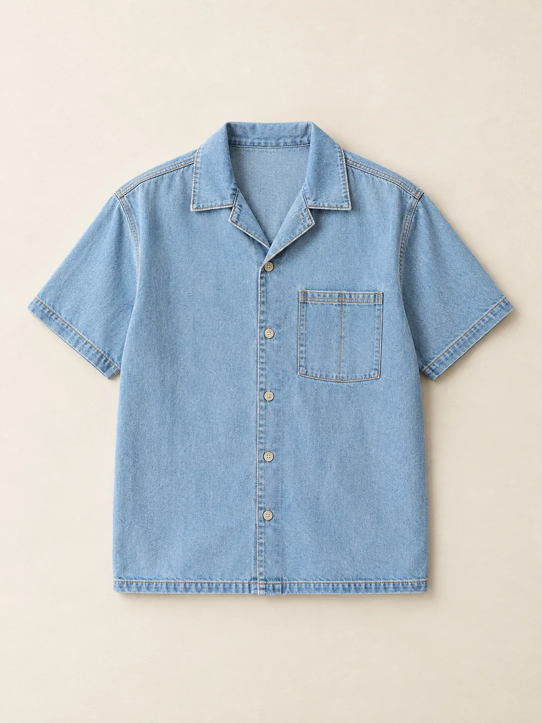 Short Sleeve Camp Overshirt in Faded Sky wash, front view