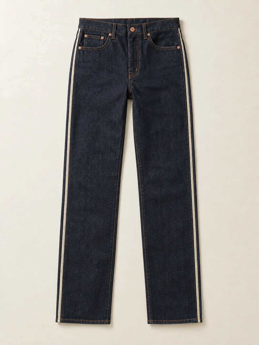 Side Stripe Straight in Raw Indigo wash, front view