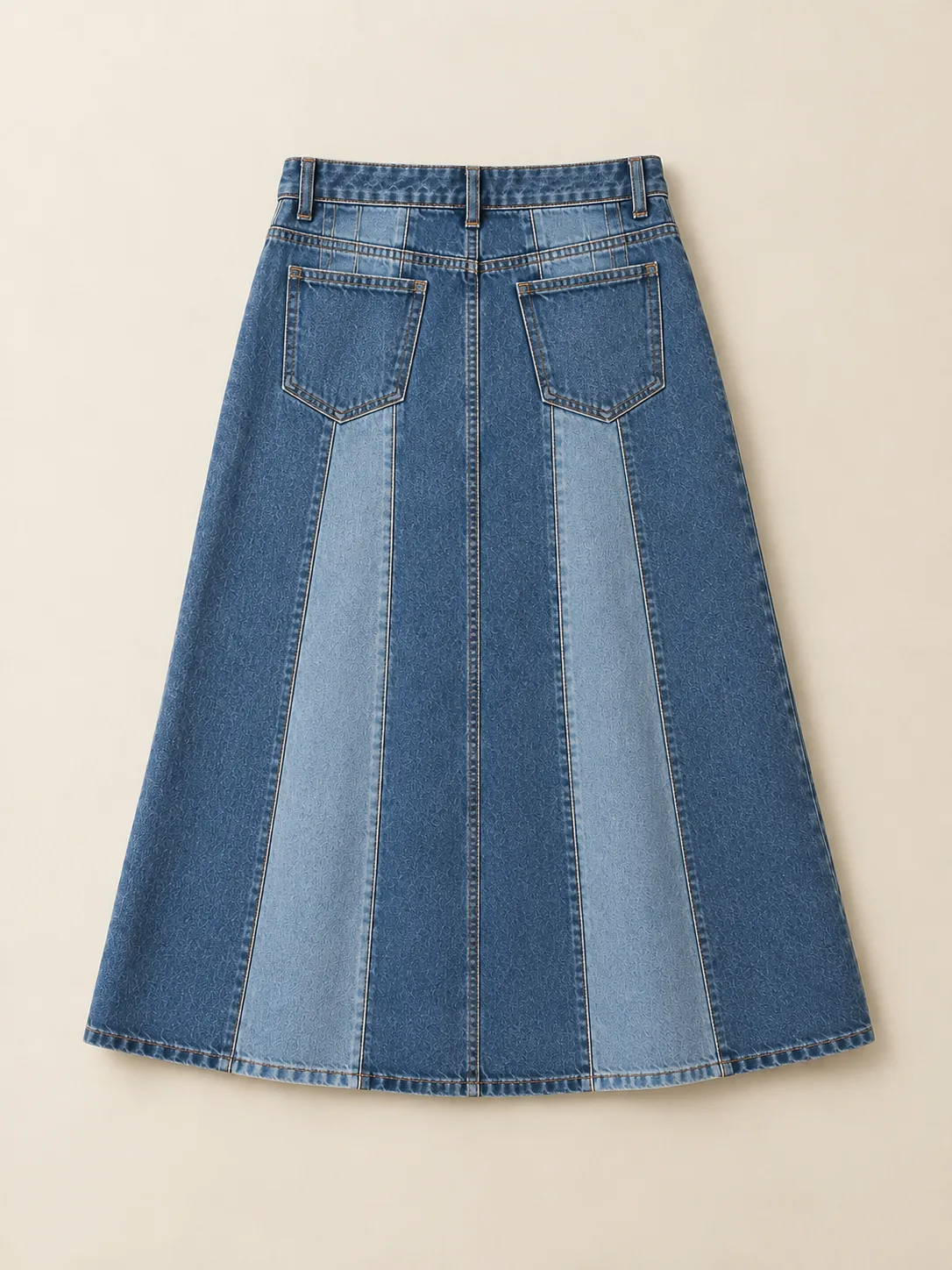 Six Gore Midi Skirt in Mid Worn wash, back view