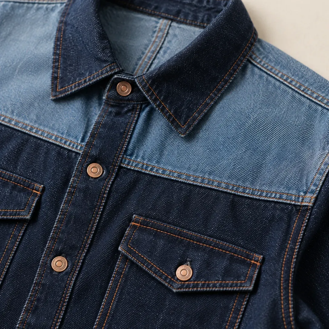 Split Yoke Overshirt in Rinse wash, construction detail