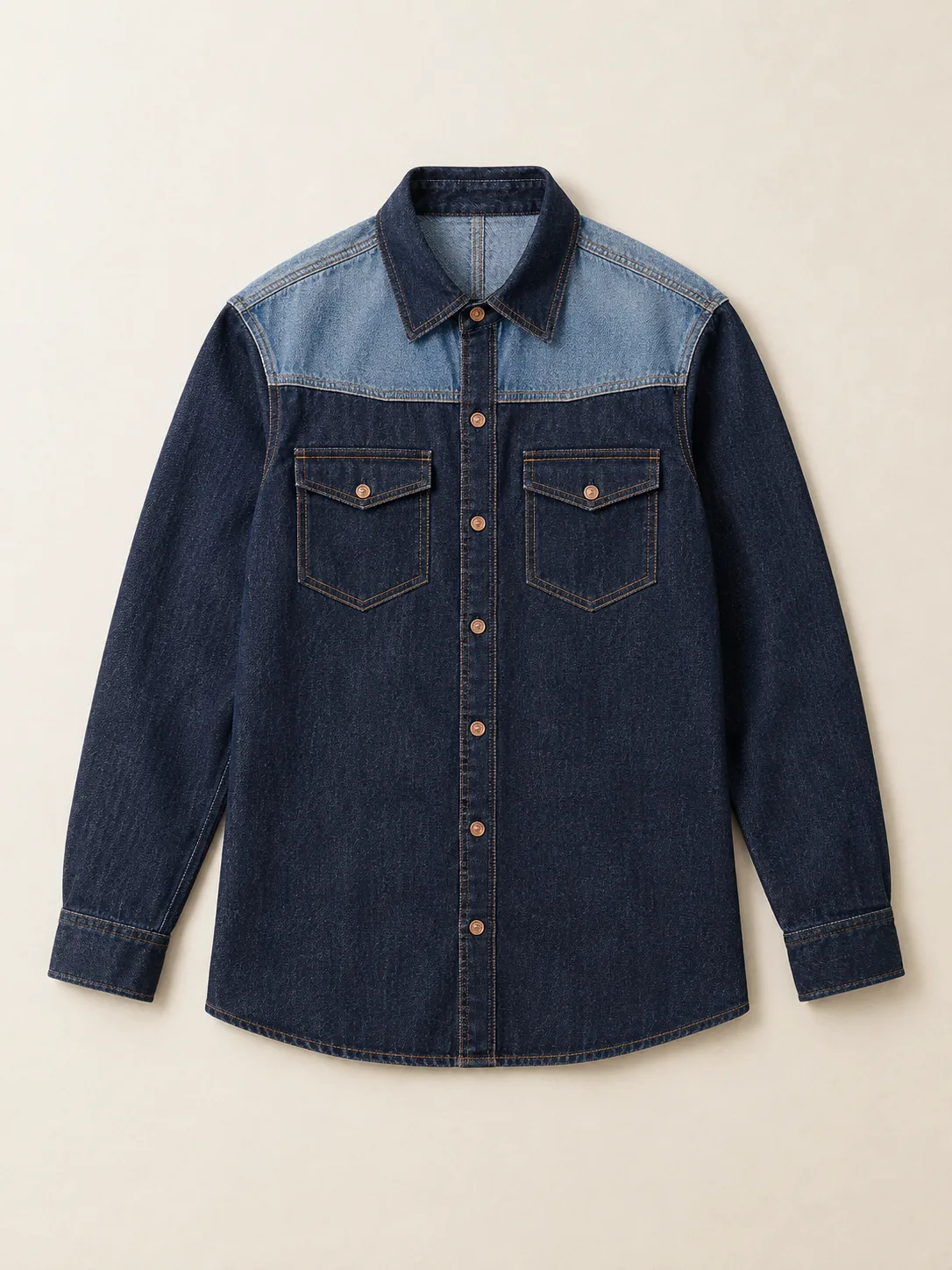Split Yoke Overshirt in Rinse wash, front view