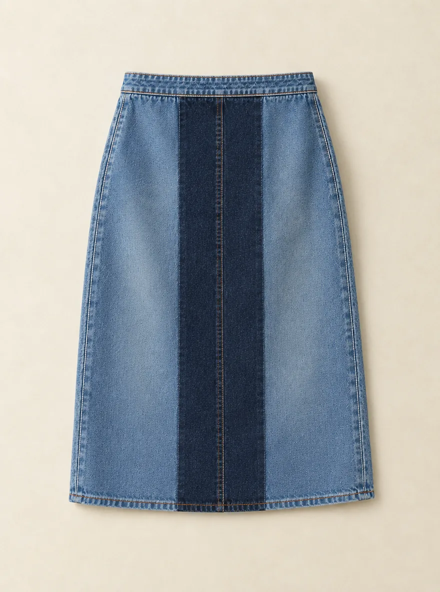 Two Tone Wrap Skirt in Light Worn wash, back view