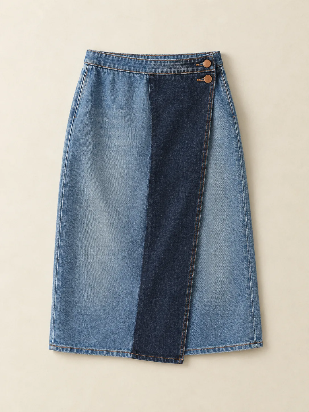 Two Tone Wrap Skirt in Light Worn wash, front view