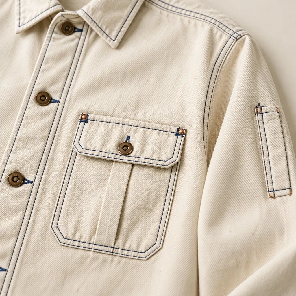 Workroom Ecru Overshirt in Ecru wash, construction detail