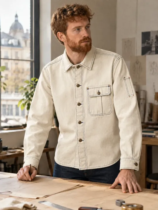 Workroom Ecru Overshirt in Ecru wash, worn