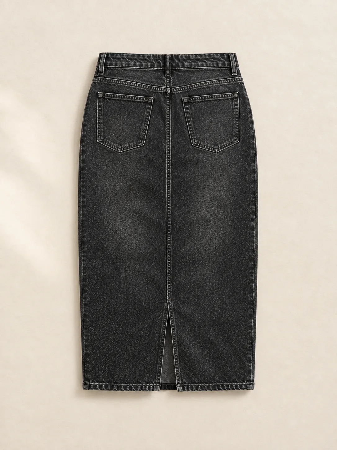 Worn Black Pencil Skirt in Worn Black wash, back view