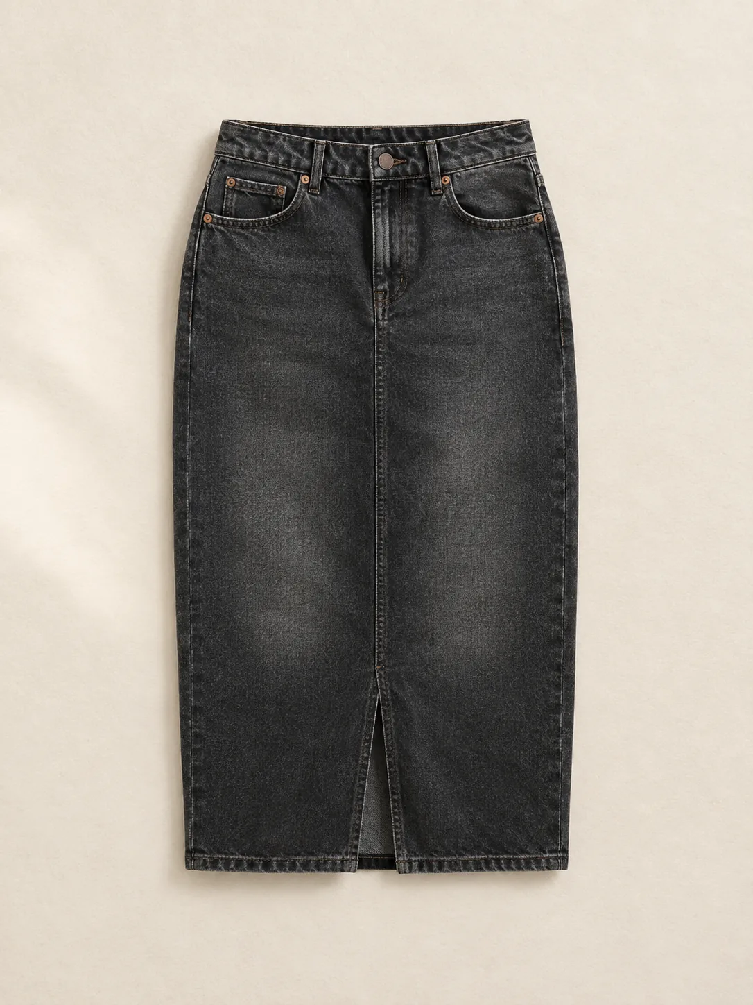 Worn Black Pencil Skirt in Worn Black wash, front view