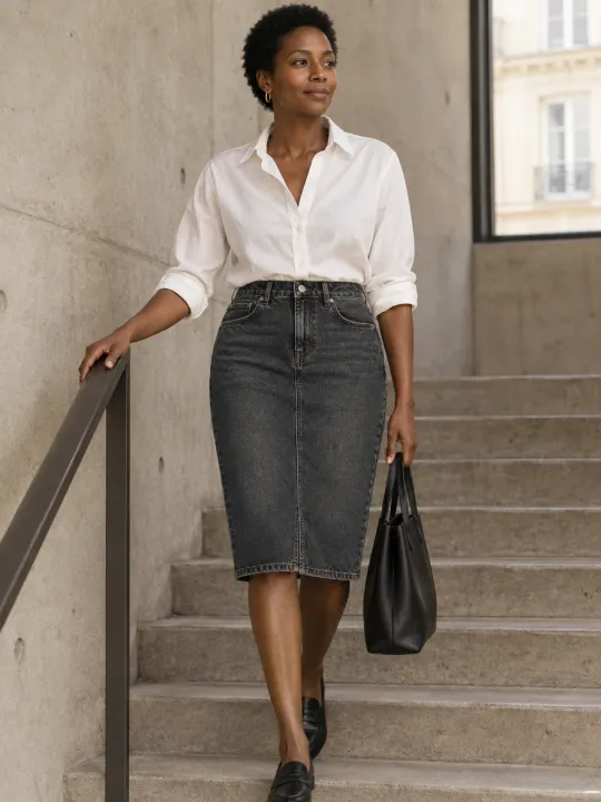 Worn Black Pencil Skirt in Worn Black wash, worn