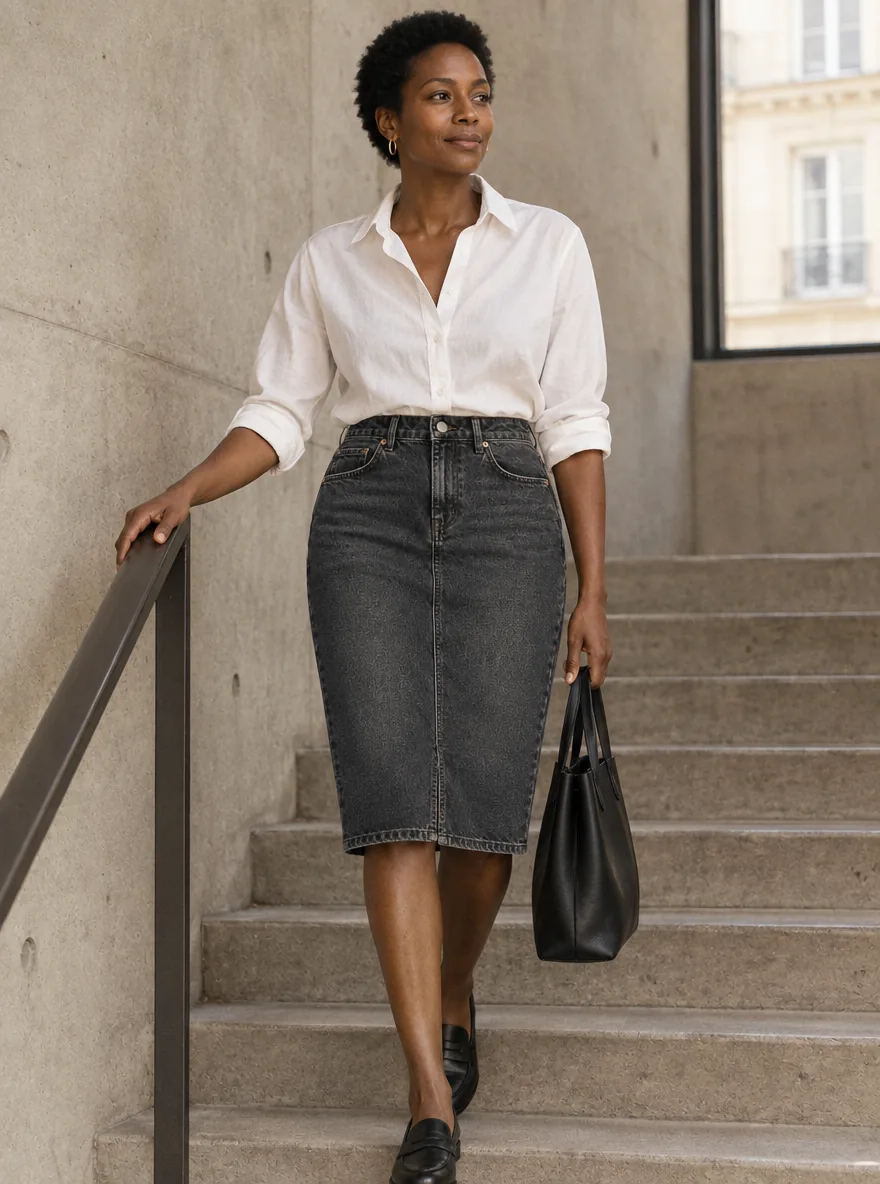 Worn Black Pencil Skirt in Worn Black wash, worn