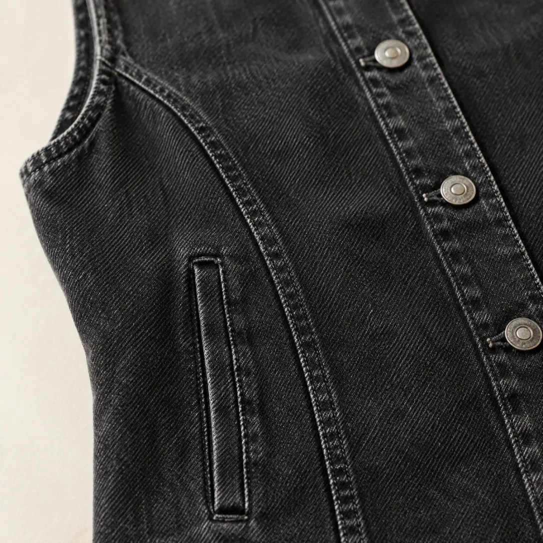 Worn Black Shirttail Vest in Worn Black wash, construction detail